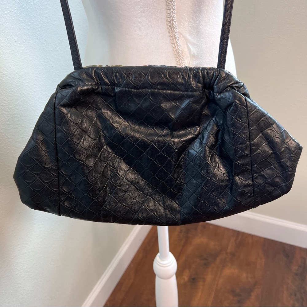 Vintage 80s Fifth Avenue Black Leather Patchwork Crossbody Purse - Picture 4 of 9
